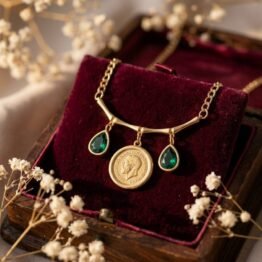 Coin with green diamonds Necklace