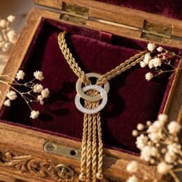 Round double Necklace gold with silver