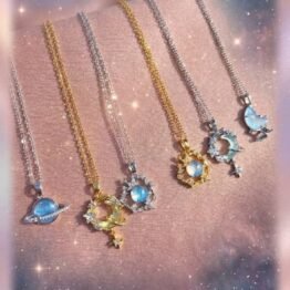 Celestial Glow Collection &ndash; Shiny Planet & Moon Stainless Steel Necklaces